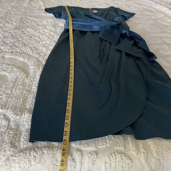Pinup Couture Ava Faux Wrap Wiggle Dress Turquoise Satin 2X Retro Mad Men Glam - Picture 4 of 10